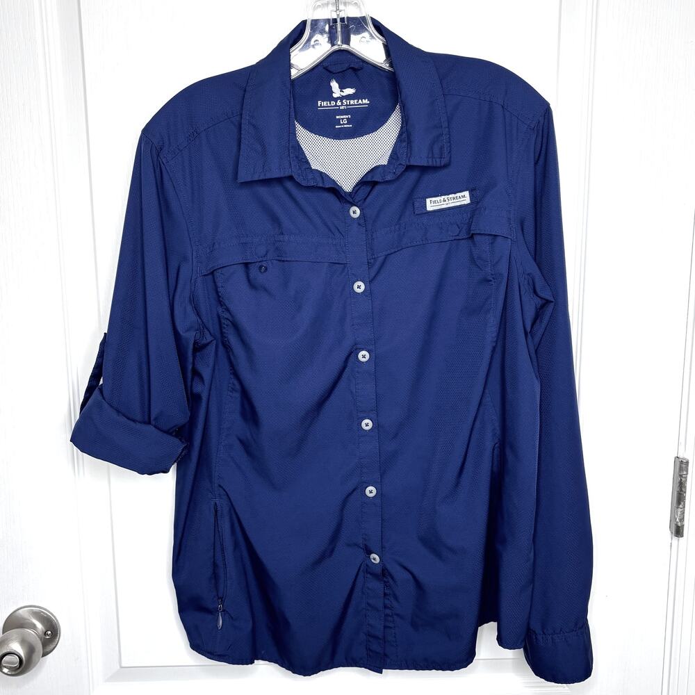 Field & Stream Wms Large Blue Utility Ls Button U… - image 2